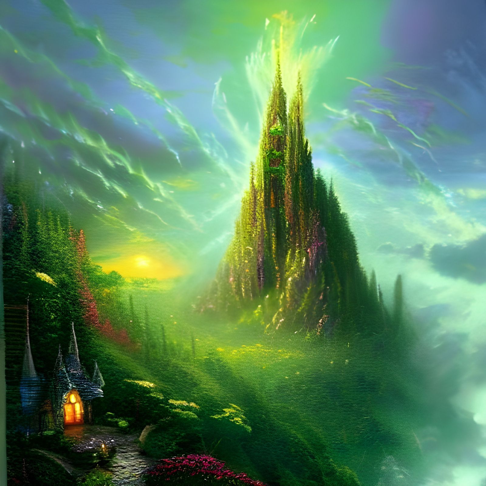 Fairy Gnomes Riding Emerald Tornadoes