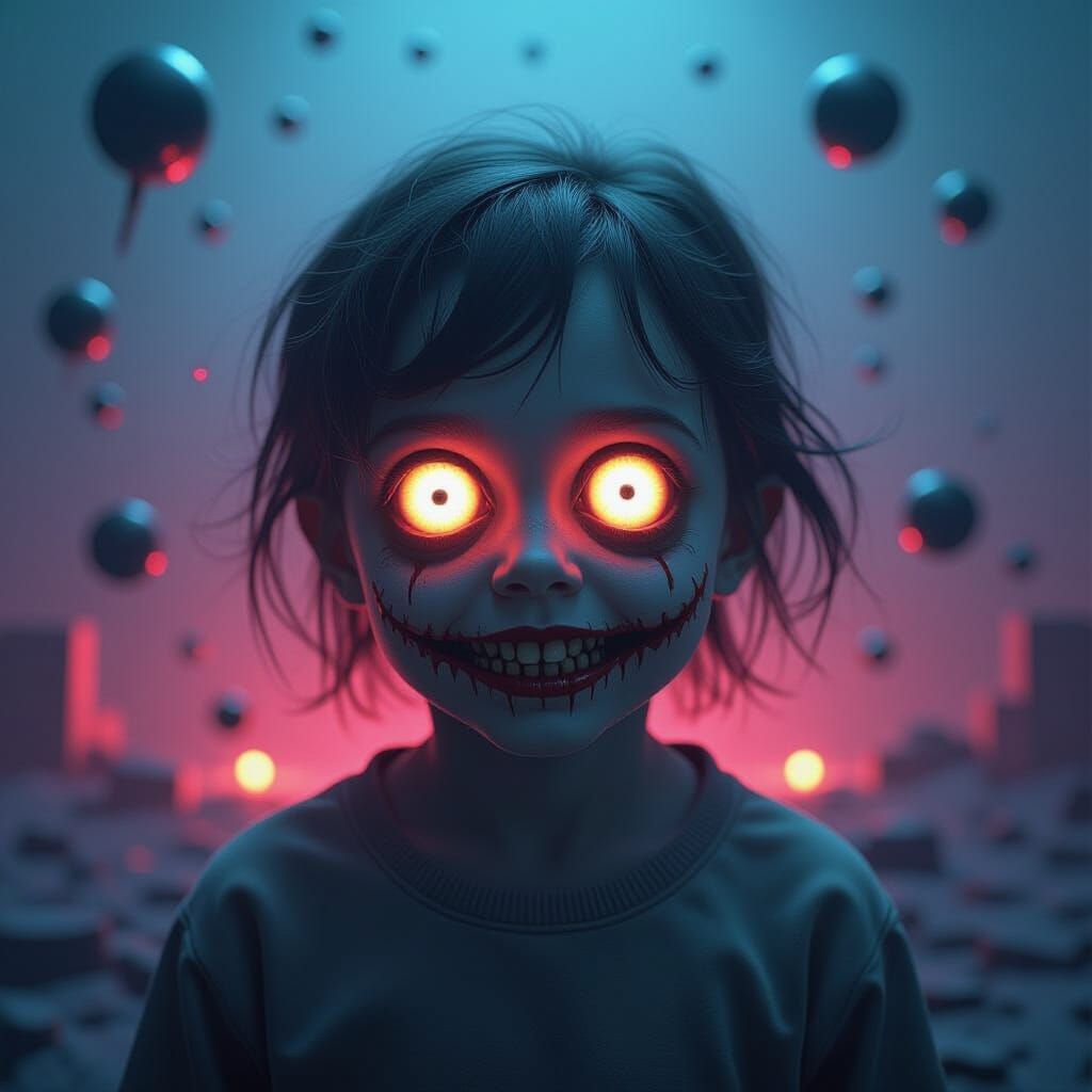 Surreal Child Portrait in Nightmare Horror Style