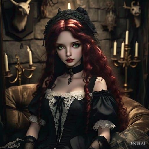 Ethereal Gothic Doll in Rich Oil Painting Style