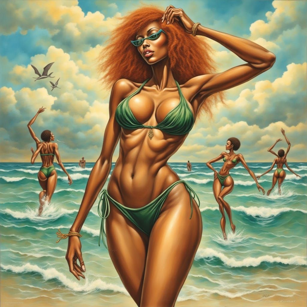 Curvy Redhead in Bikini Standing with Hands on Hips