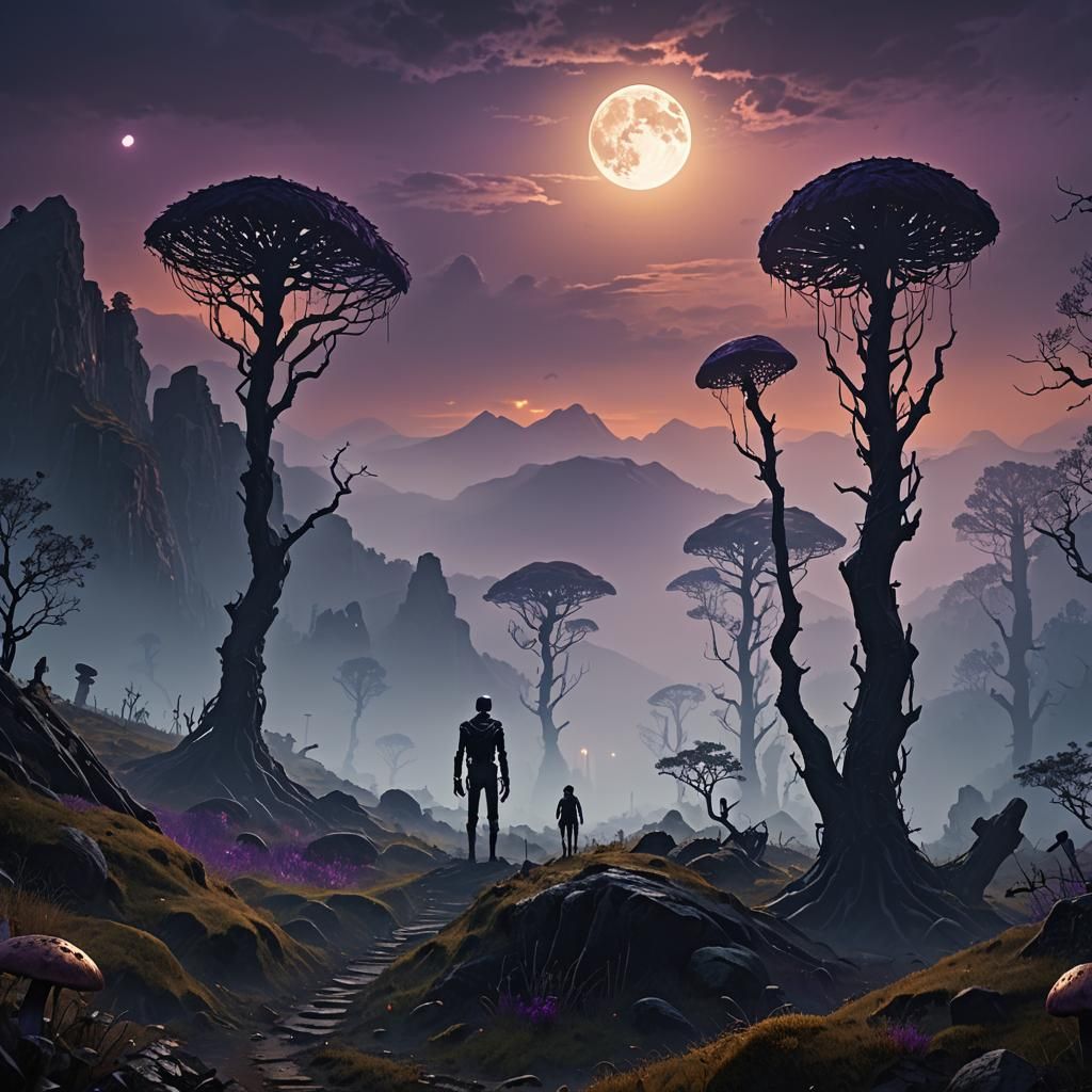 Creepy Realistic Enderman in Dark Fantasy Landscape