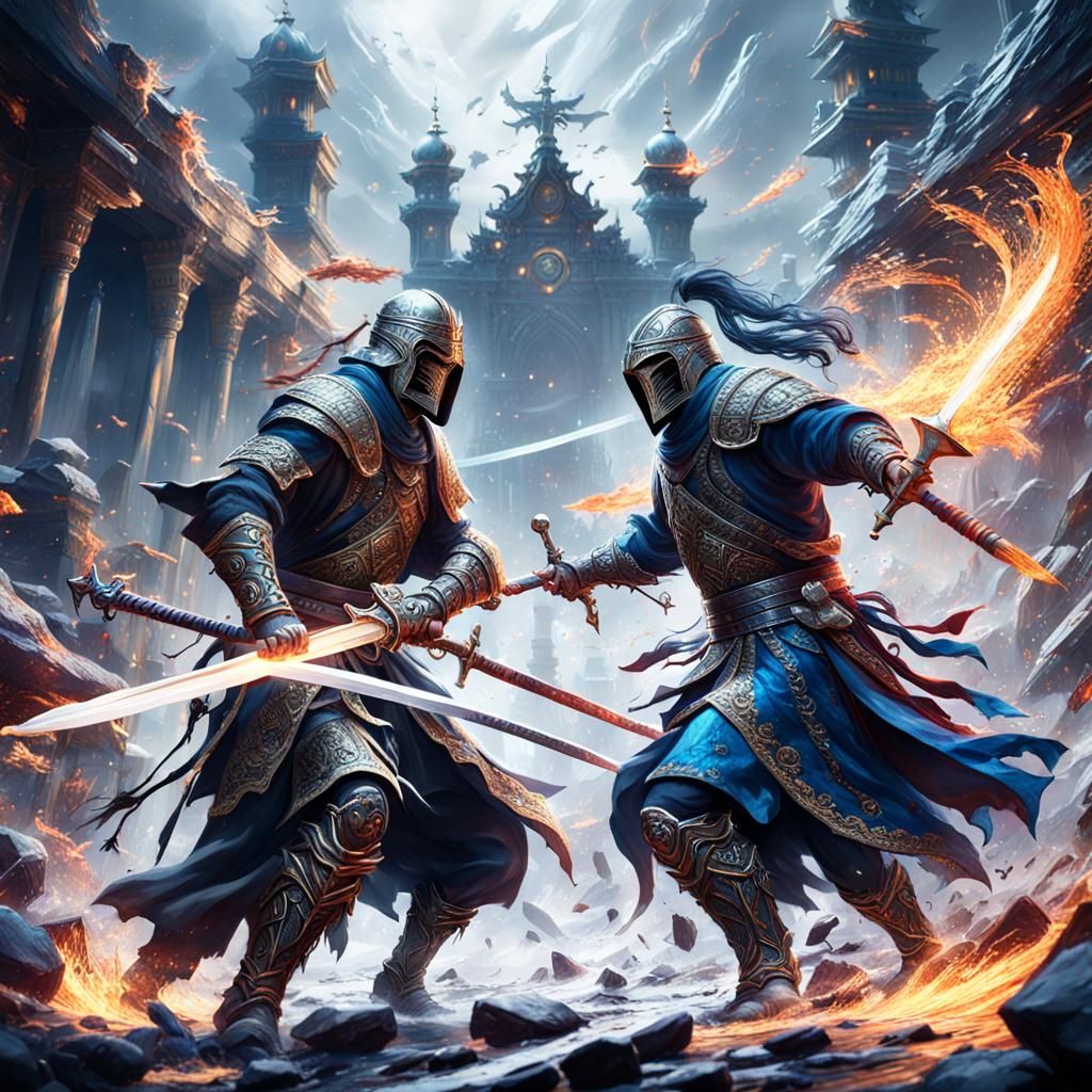 Epic Sword Battle: Detailed Matte Painting