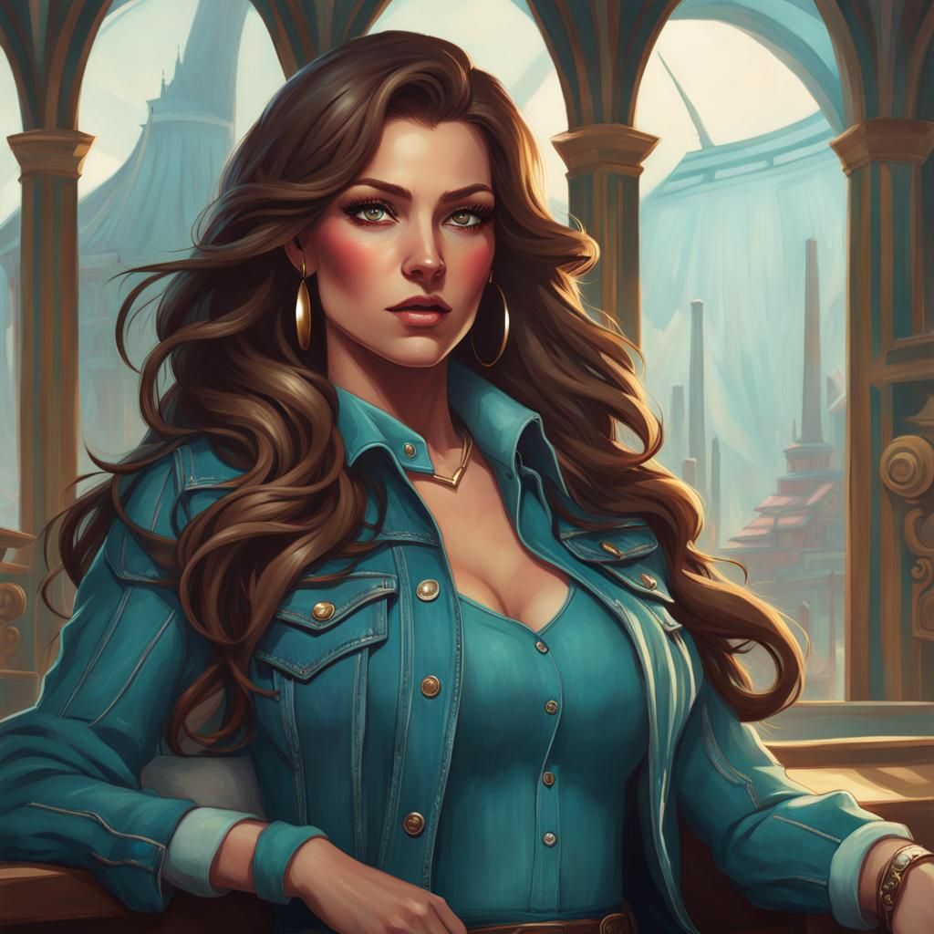 Portrait of Woman with Denim Jacket in Hyperdetailed Style