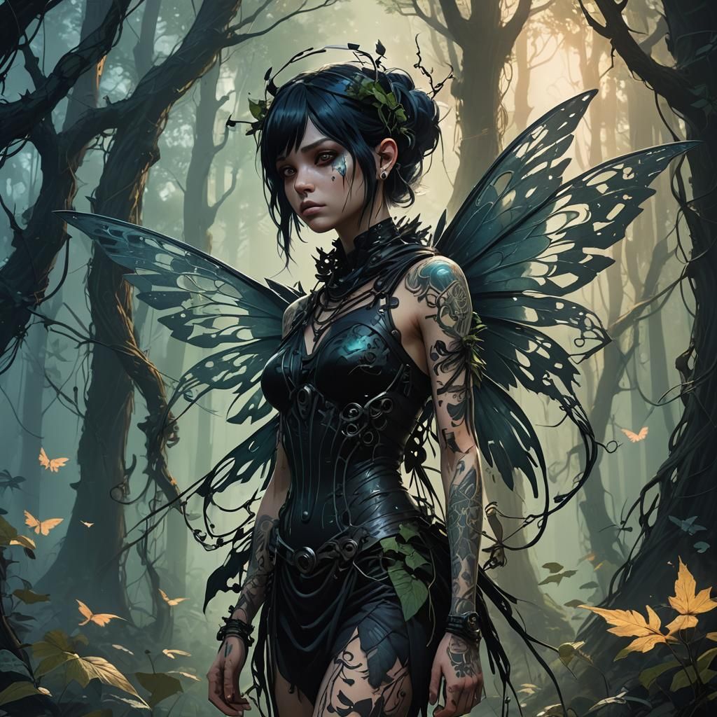 Emo Fairy in Mystical Forest: Fantasy Concept Art
