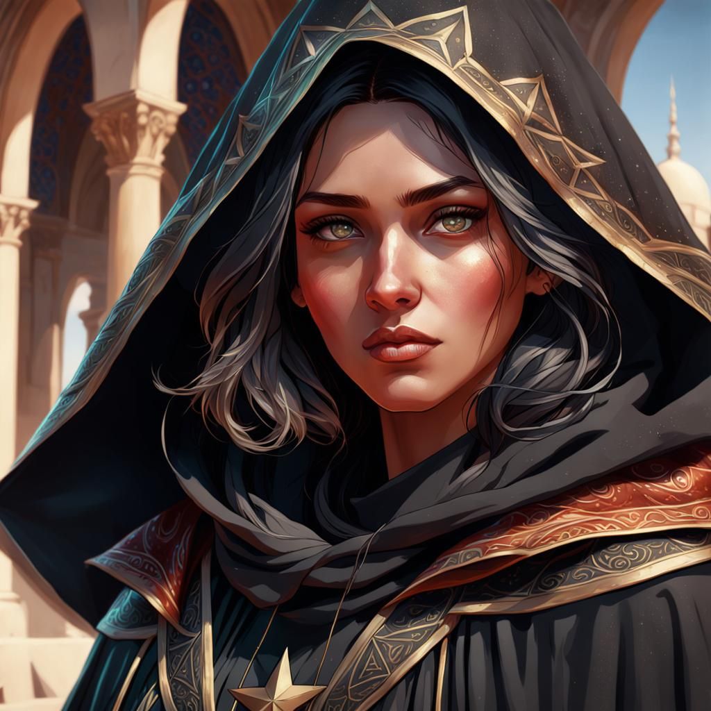 Palestinian Girl in Star Cloak: Hyperdetailed Portrait