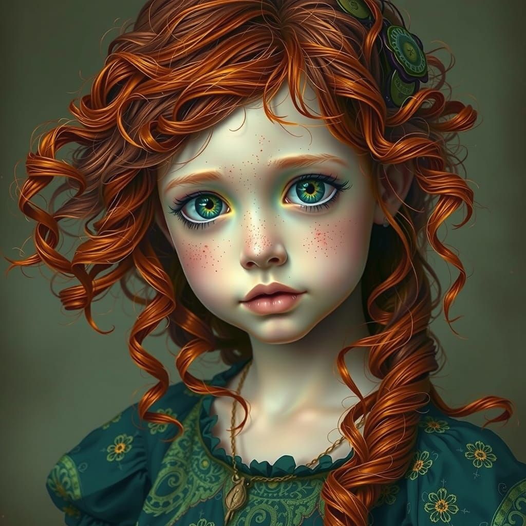 Mystical Pre-Raphaelite Girl in Emerald Green