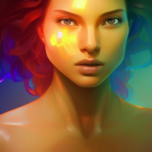 Glowing Rainbow Gem Portrait in Hyperdetailed Digital Art