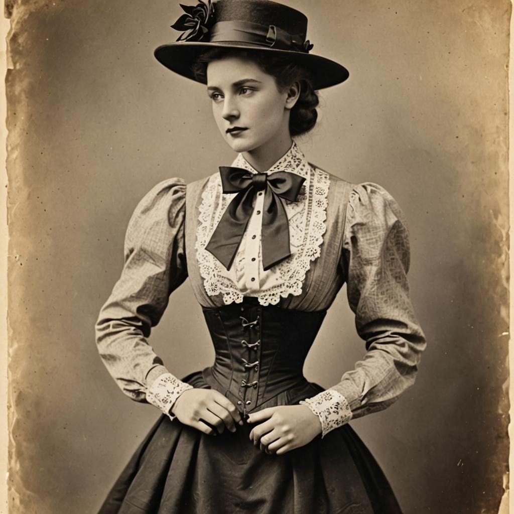 Vintage Woman in Hourglass Corset and Formal Wear