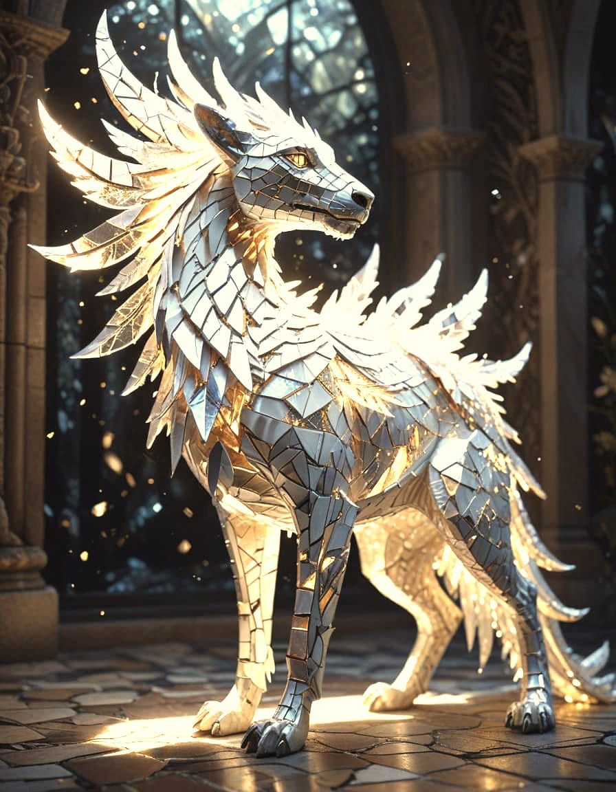 Celestial Creature of Glowing Stained Glass in Radiant Mosai...