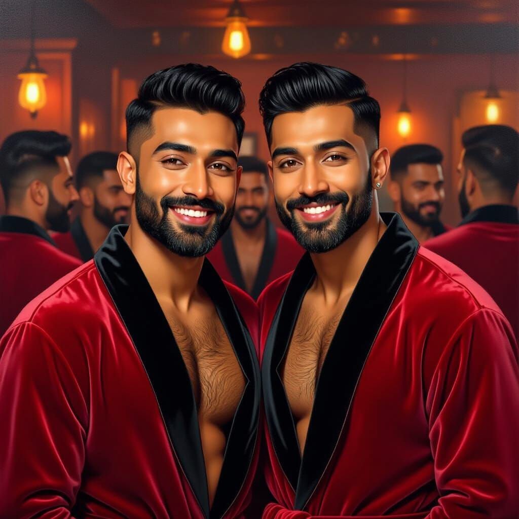 Two Men in Red Bathrobes in Gay Pub as Neo-Impressionist Mas...