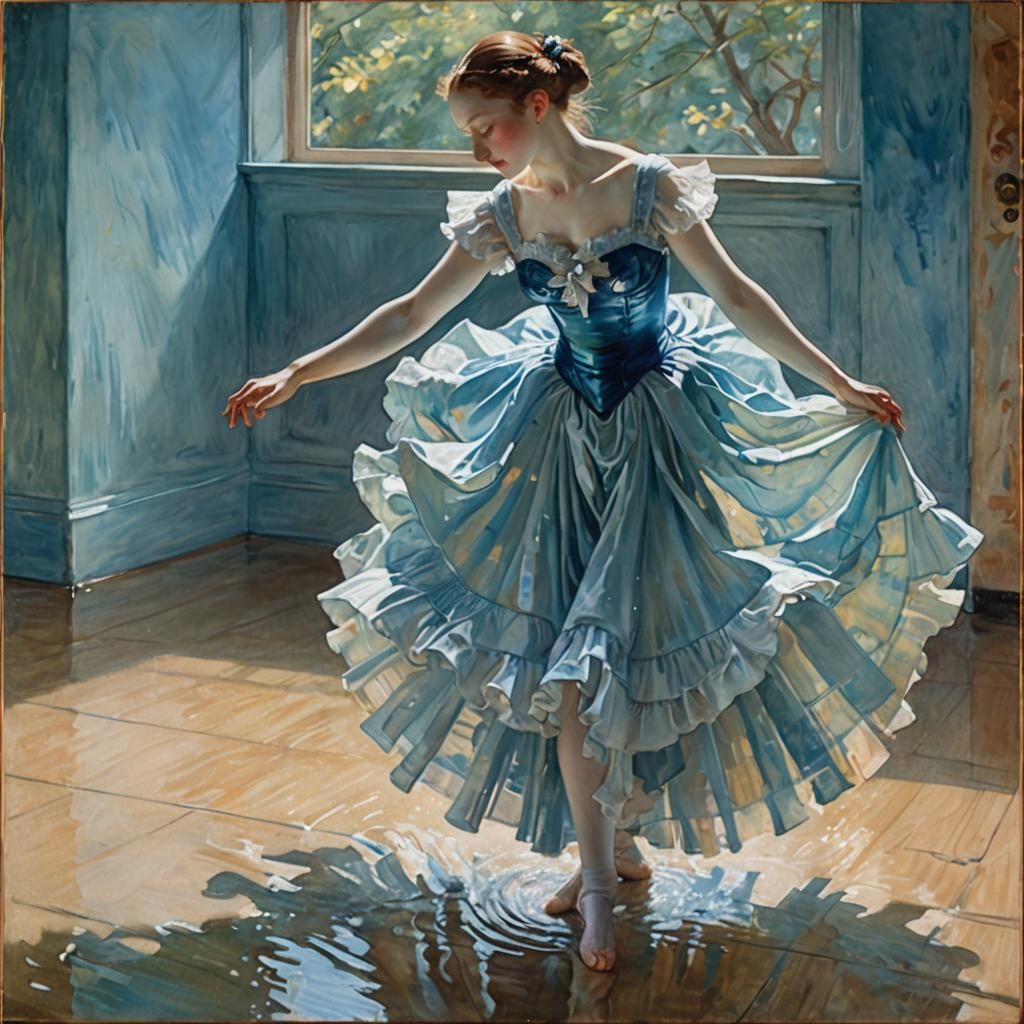 Porcelain Dancer in Watercolor Art Nouveau Style