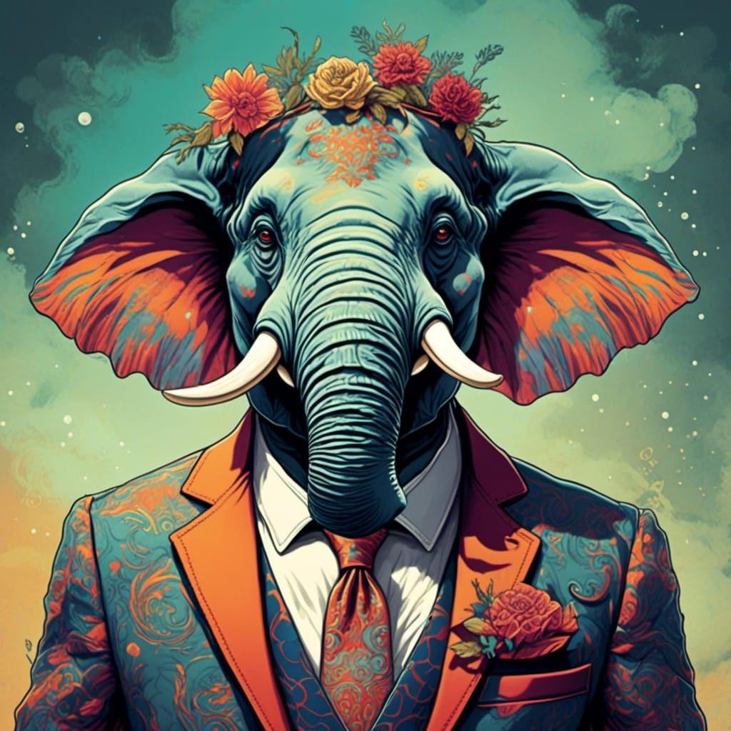 Anthropomorphic Elephant Monster in Zany Suit