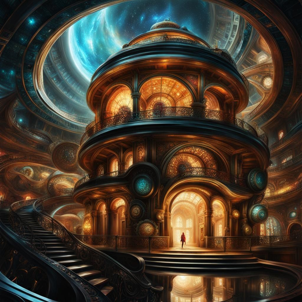 Intricate Sci-Fi Home with Galactic Time Portal