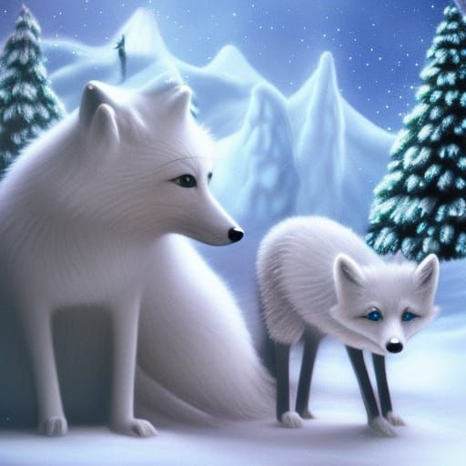 Christmas Arctic Fox: Detailed Matte Painting