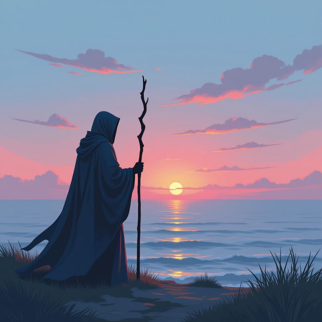 Twilight Ocean Scene in Rothko-esque Pastel Colors