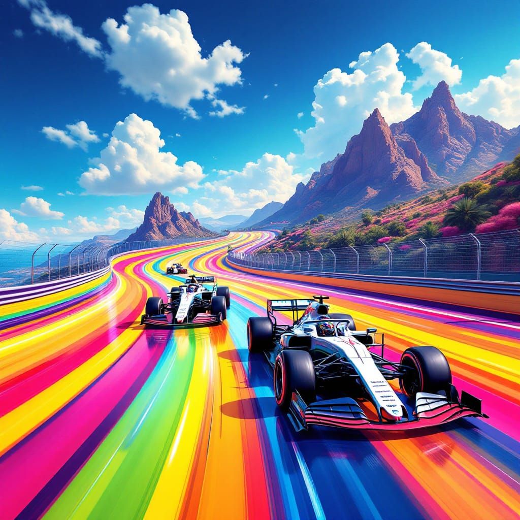 Formula 1 on Rainbow Road in Neon Style
