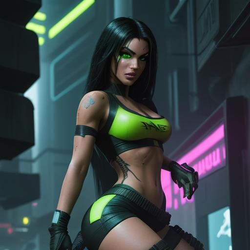 Shego as Lara Croft in Cyberpunk 2099 Style