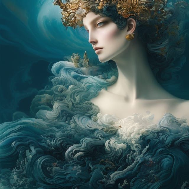 Dutch Water Goddess in Hyperdetailed Gouache Illustration