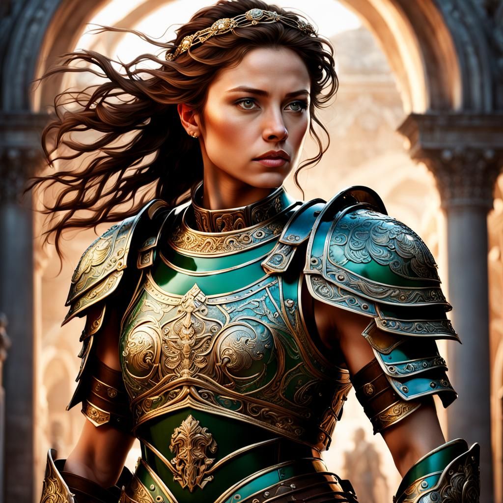 Stunning Female Warrior in Roman Armor: Digital Rendering