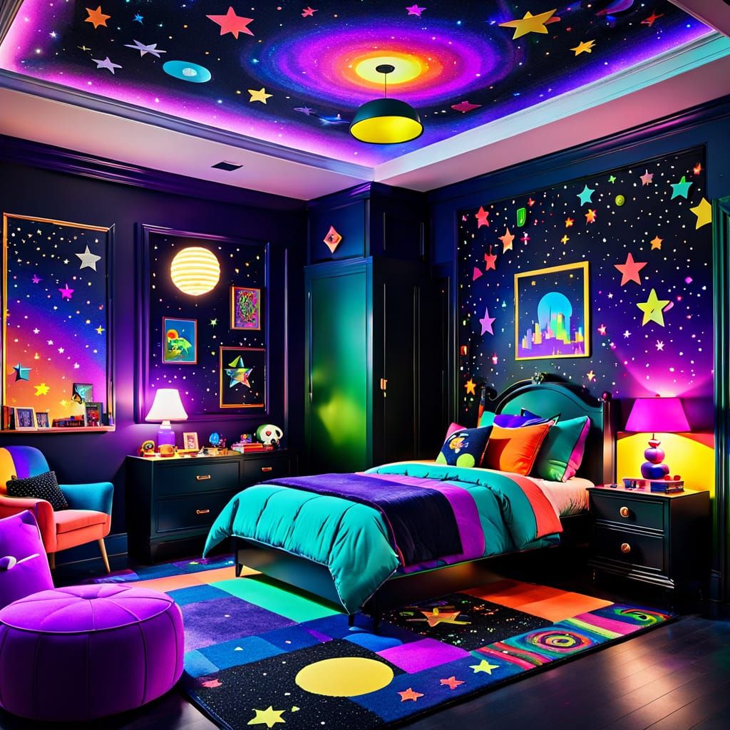 Ornate Art Deco Kid's Bedroom with Starry Walls