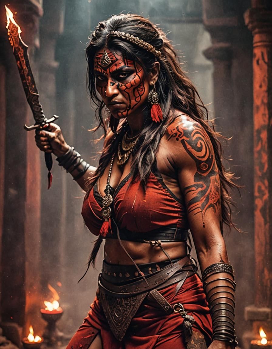 Fearsome Thug Ninja Woman in a Dark Temple