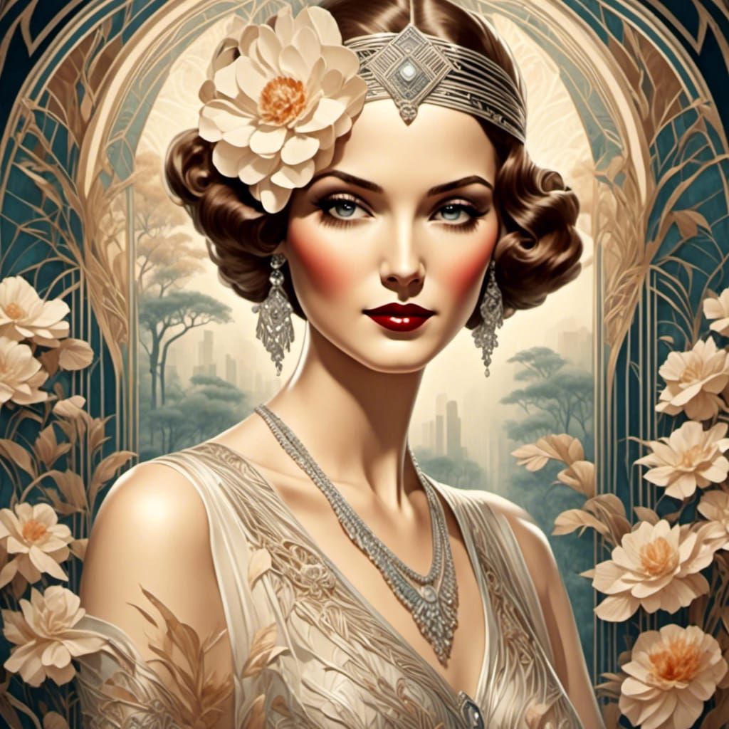 Art Deco Lady in Polygonal Dress: Airbrushed Portrait