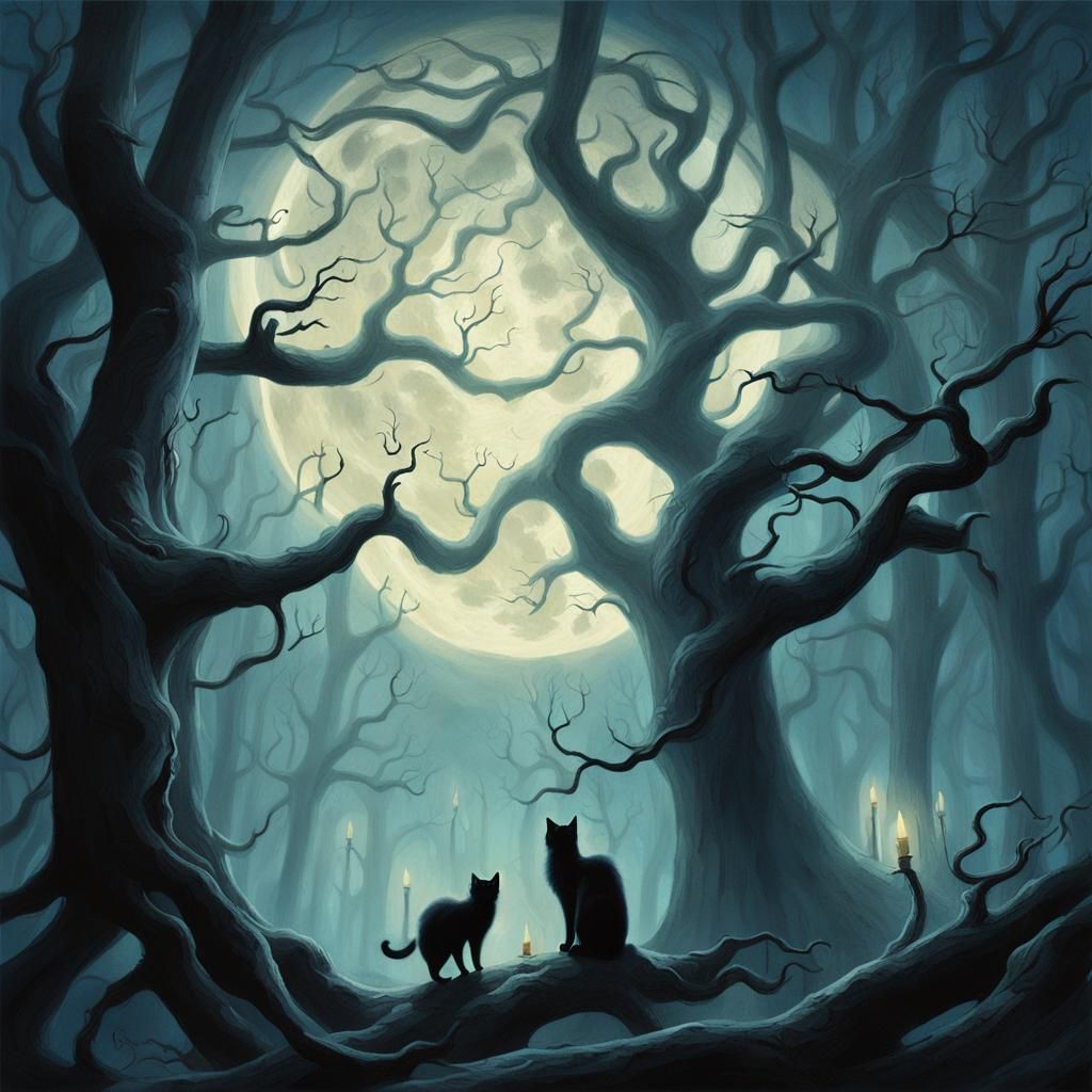 Eerie Forest: Ghostly Figures in Oil Painting Style