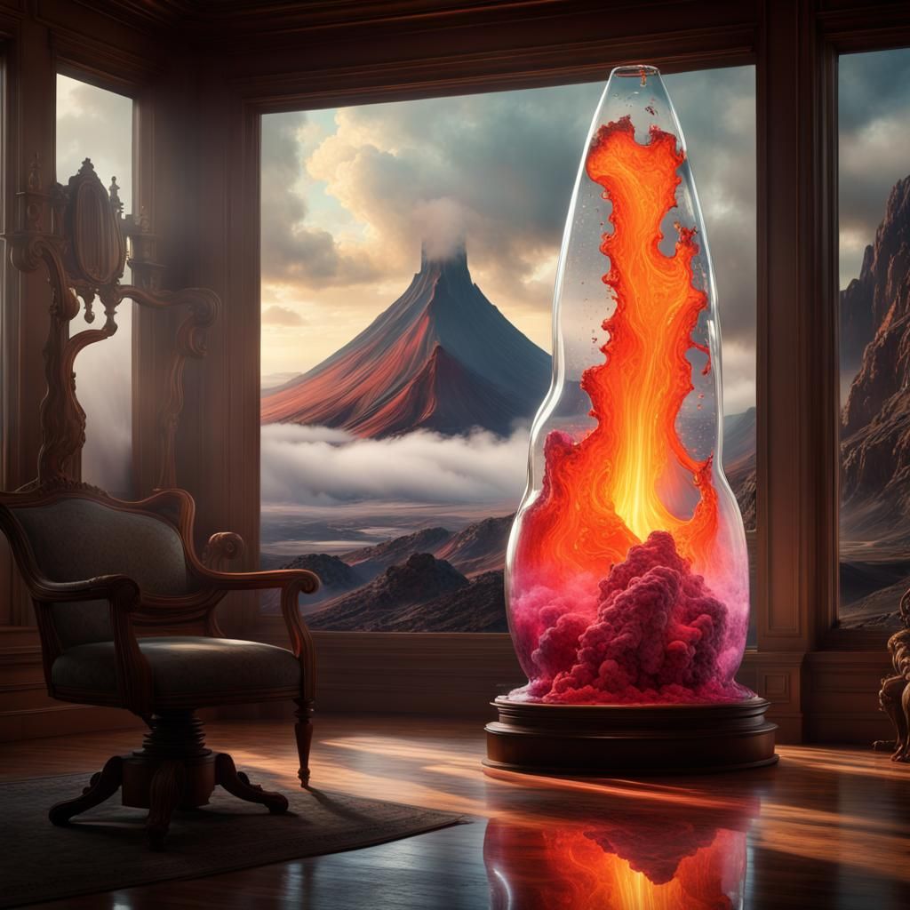 Giant Lava Lamp with Volcano in Realism Style