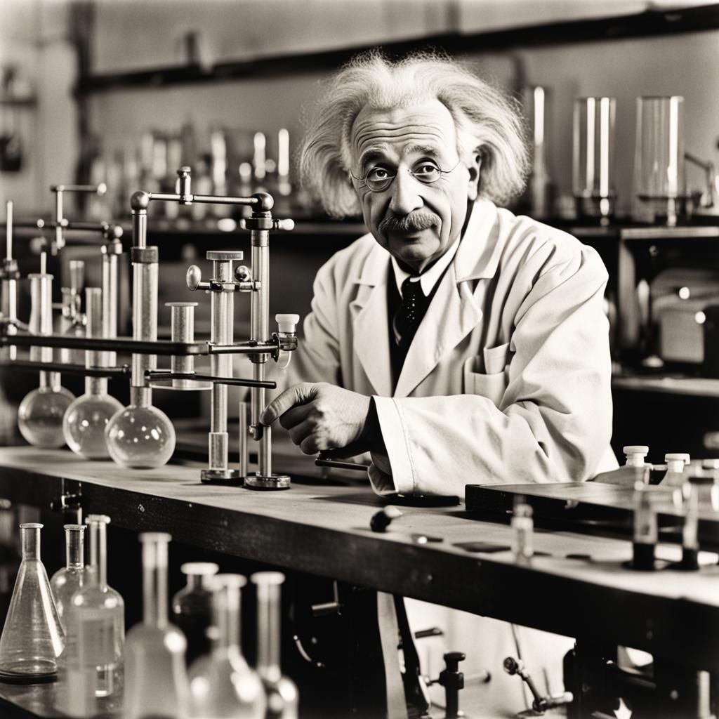 Funny Nerdy Einstein in Chemistry Lab