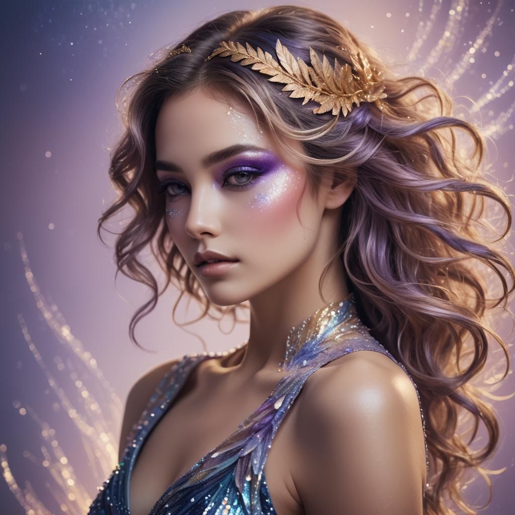 Pastel Fantasy Woman with Glittering Makeup