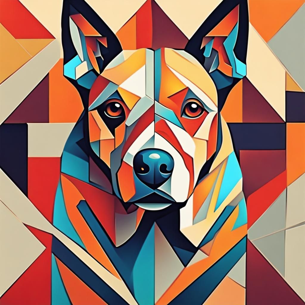 Cubist Dog in Geometric Art Deco Style