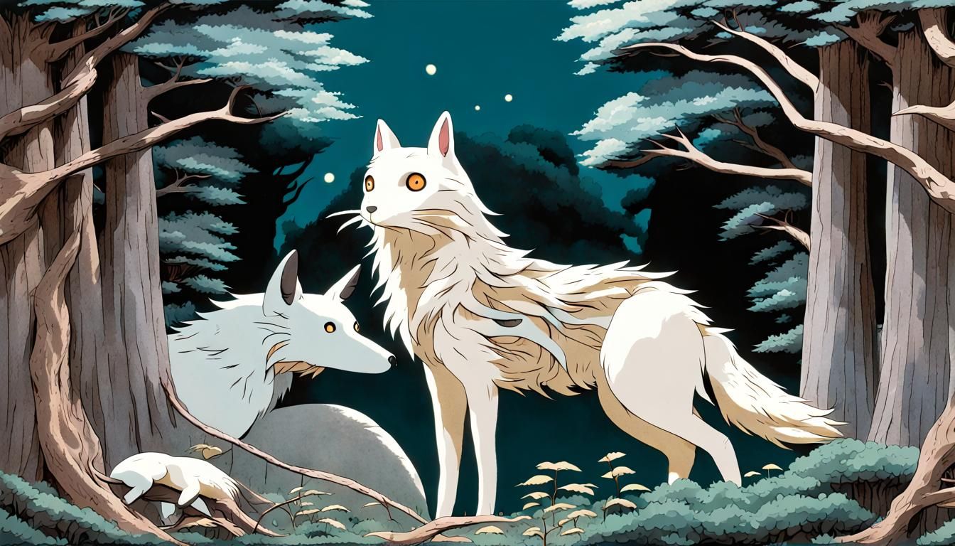 Ghibli-Style Wolfcat with Knowing Eyes