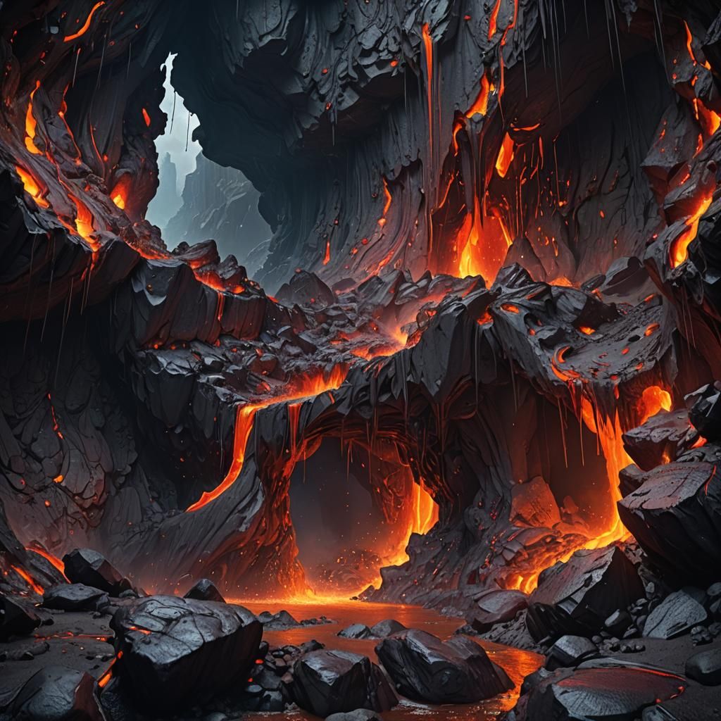 Lava Cave: Detailed Matte Painting in Deep Color