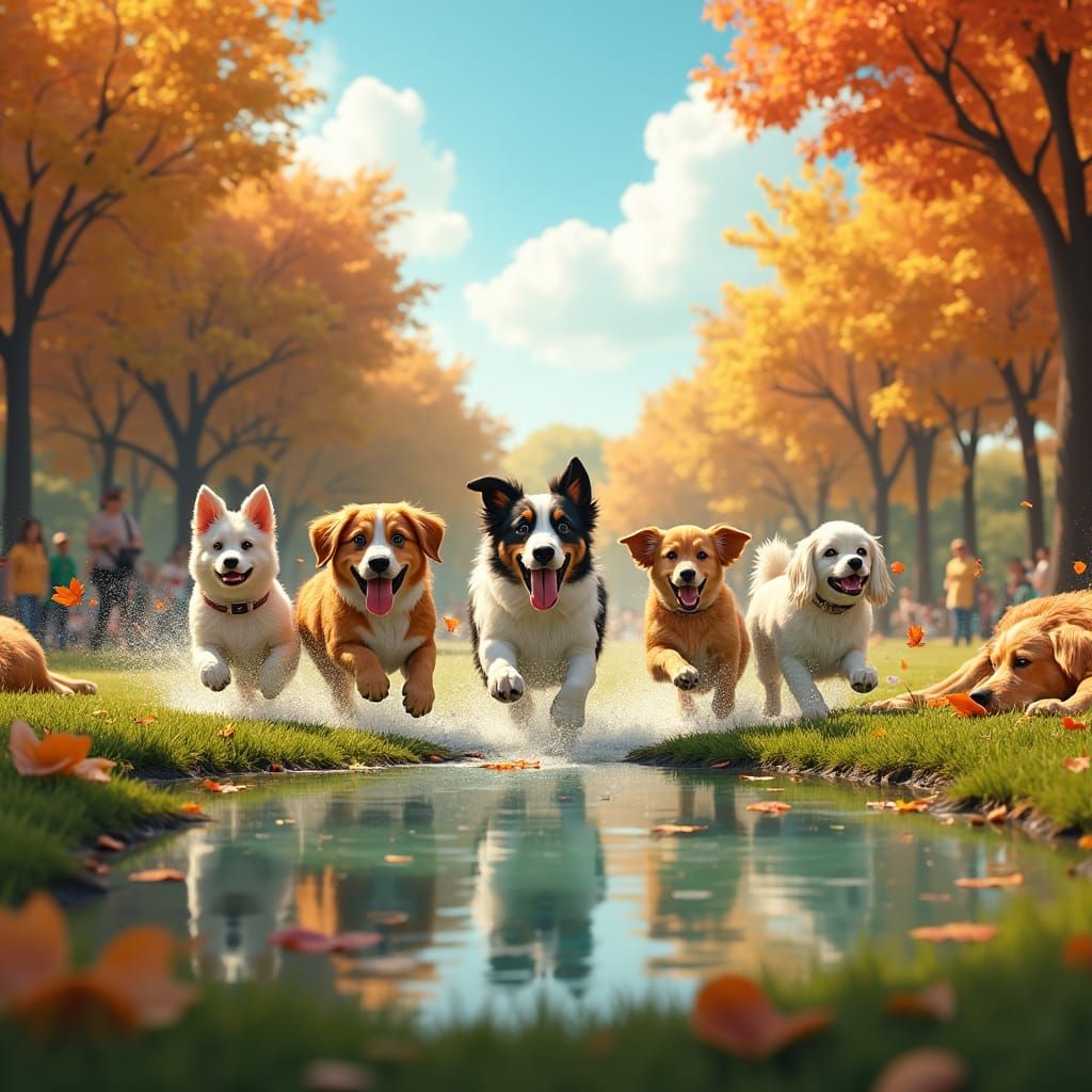 Dogs Celebrate Joyful Dog Day in Lush Park