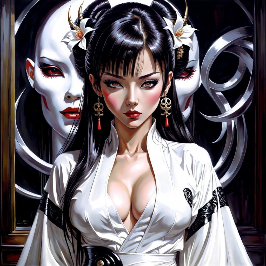 Gothic Portrait of Japanese Woman in Kimono