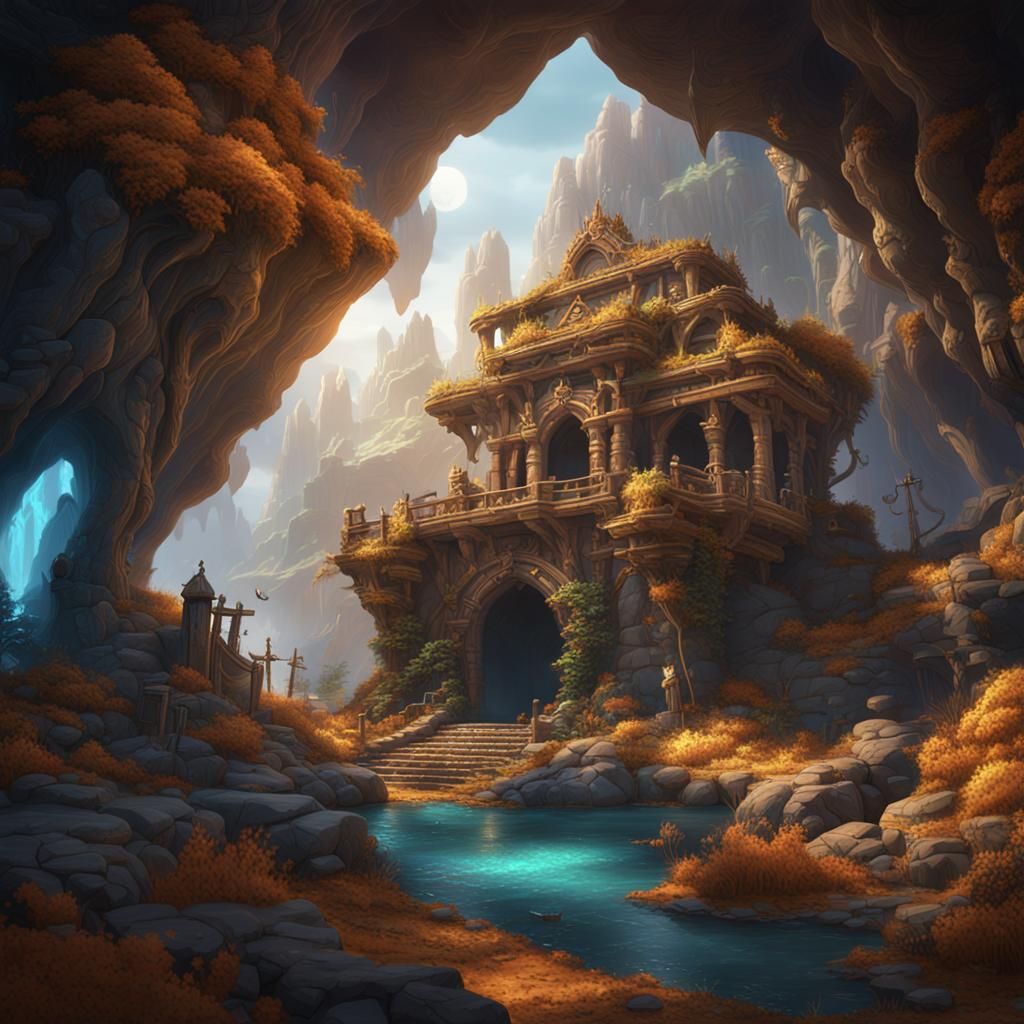 Fantastical Treasure Cave: Detailed Matte Painting