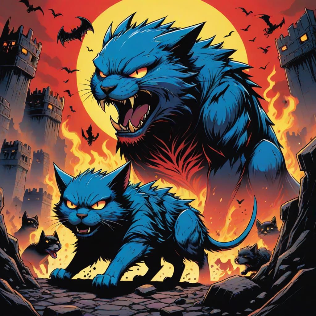 Demons in Hellish Landscape, Inspired by Dark Fantasy Art