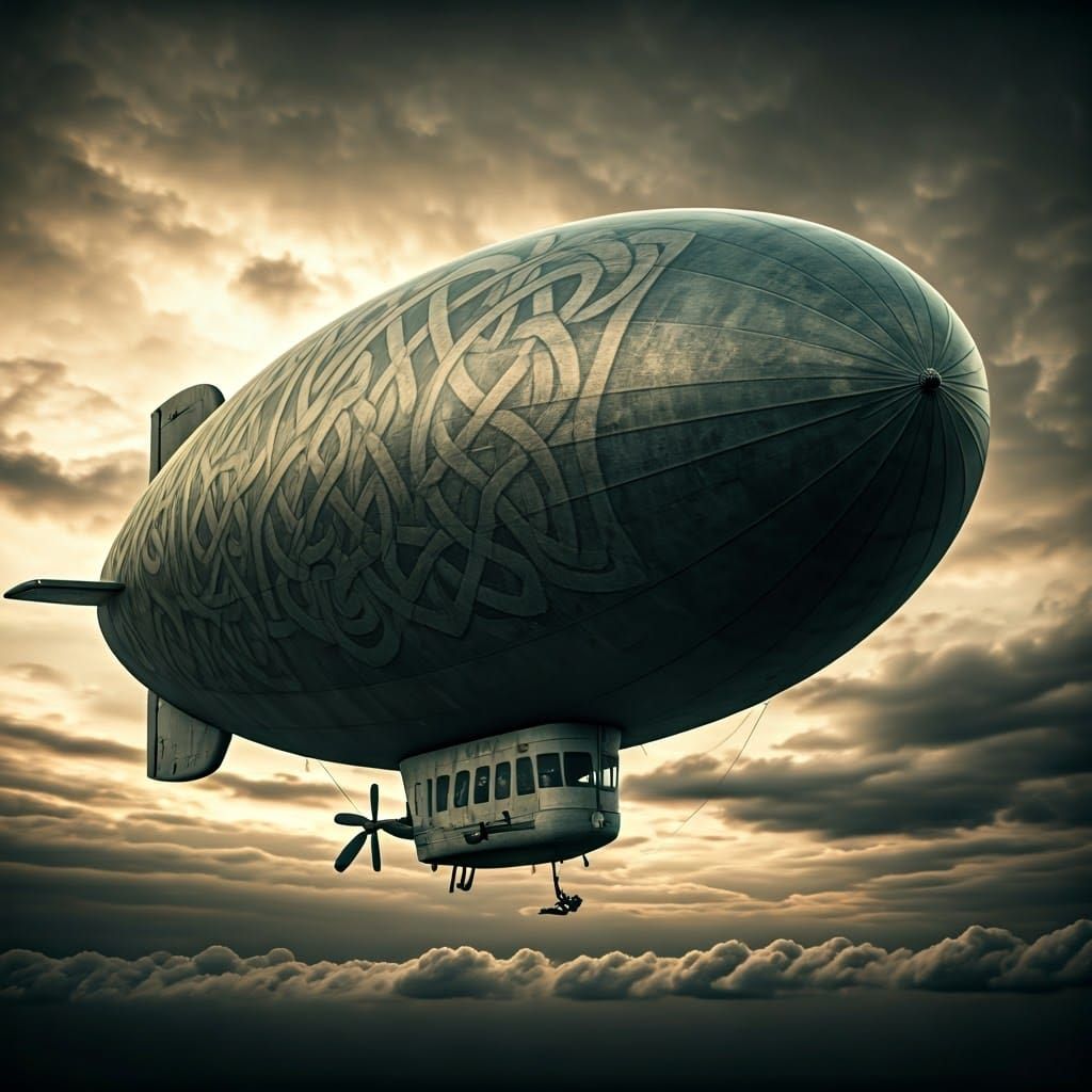 A majestic Gaelic-patterned dirigible blimp