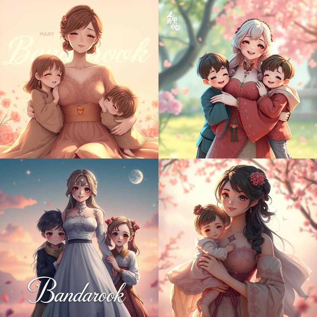 Anime Style Family Portrait with Two Children