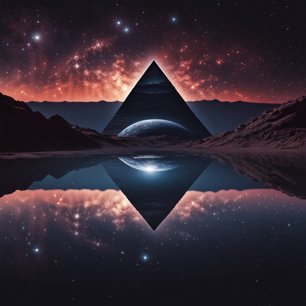 Ancient Pyramid Floats in Cosmic Mercury Lake