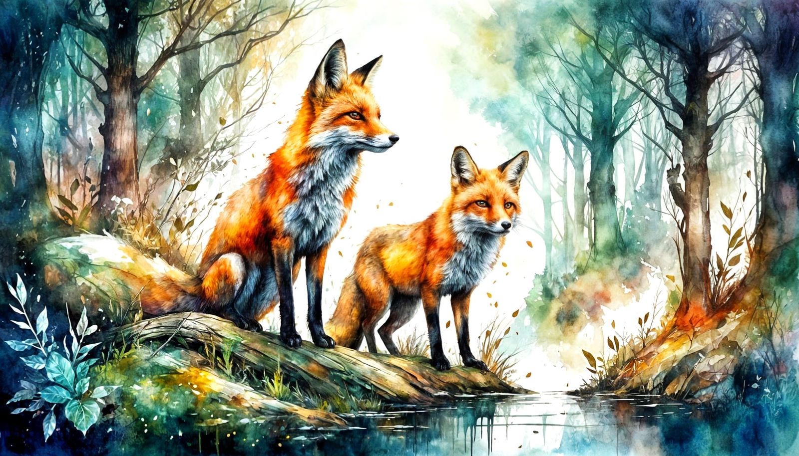 Fox in Forest: Watercolour Impasto Fantasy Scene
