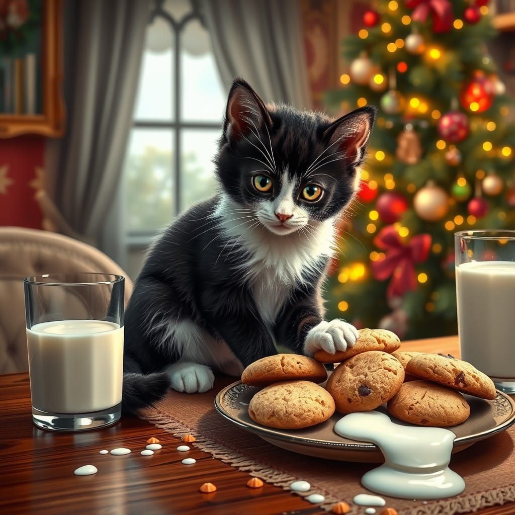 Whiskered Christmas Cookie Thief in Festive Winter Wonderlan...