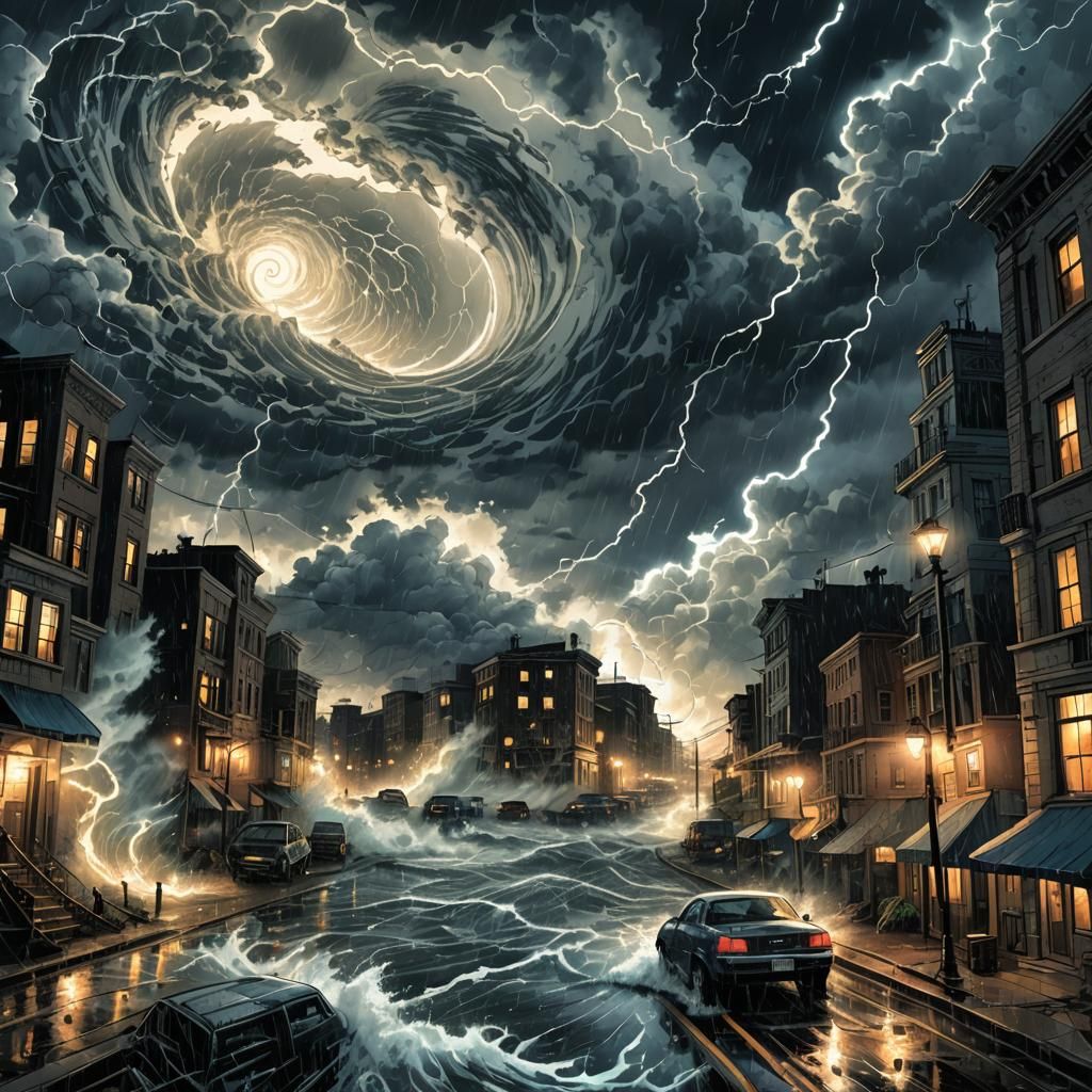 City in Hurricane: Comic Book Art