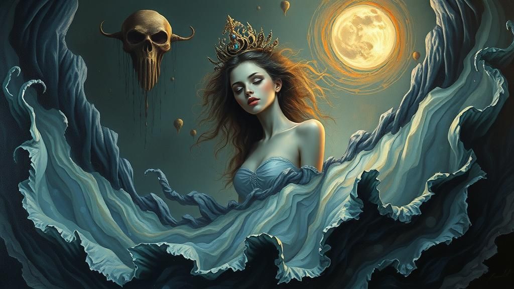 Ethereal Queen in Gothic Surrealist Dreamscape