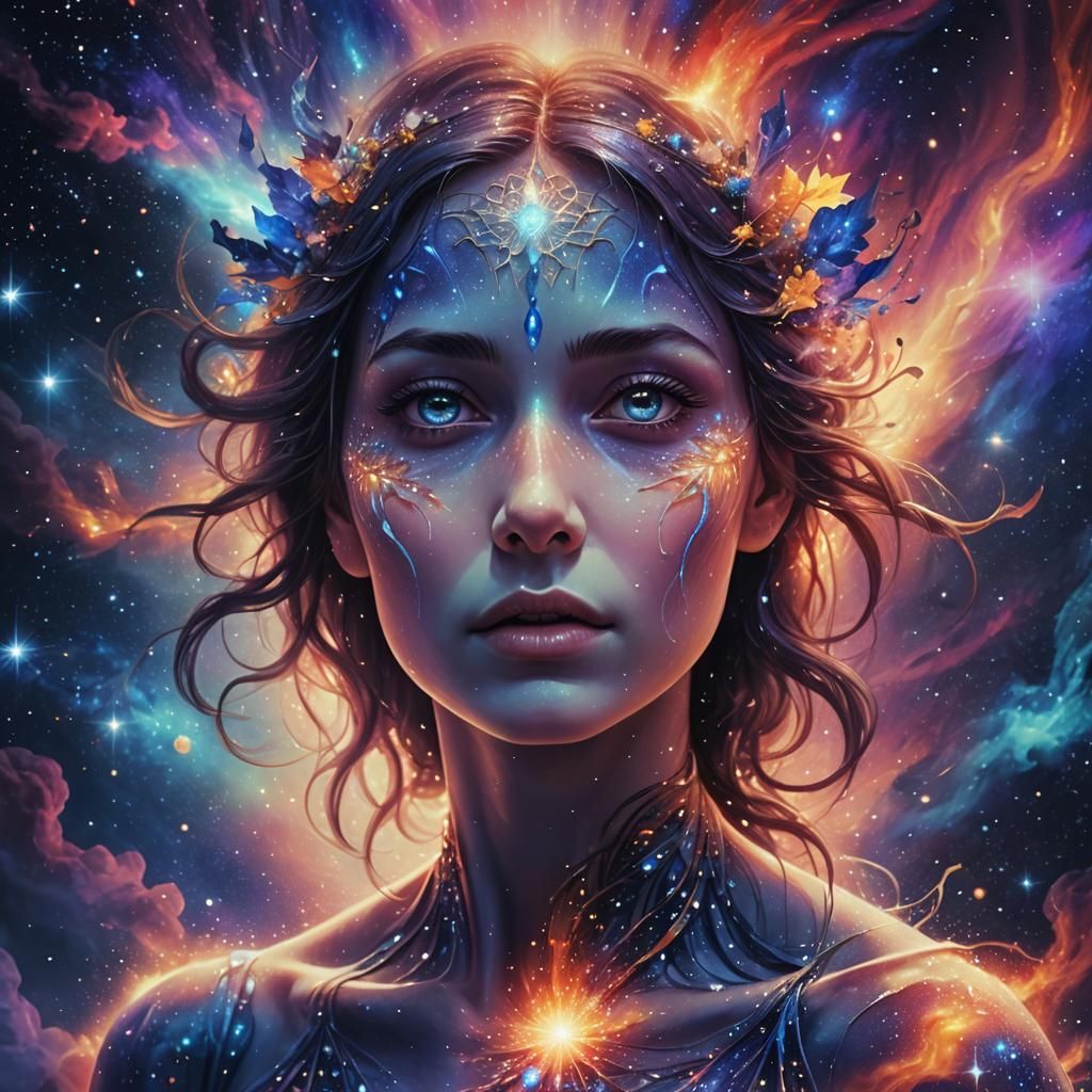 Mystical Fairy Weeping in Cosmic Stardust: Astral Illustrati...