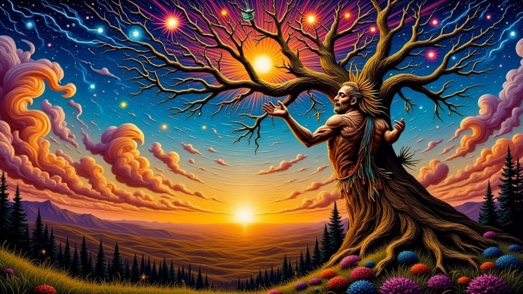 Fractal Shaman Summons Storm on Redwood Tree