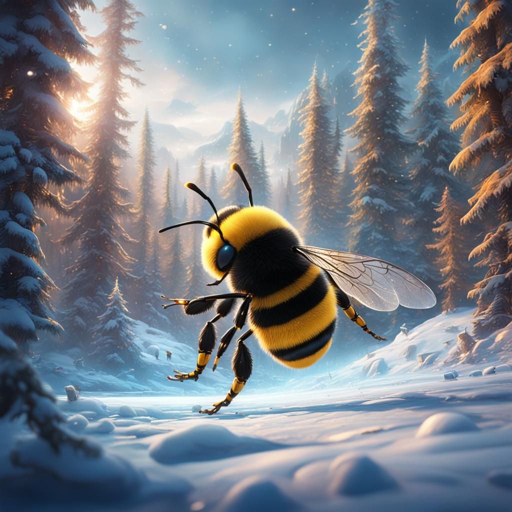 Bumble Bee Ice Skating: Detailed Matte Painting