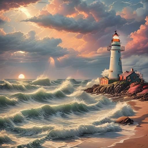 Pink Sunset Beach with Lounge Chairs