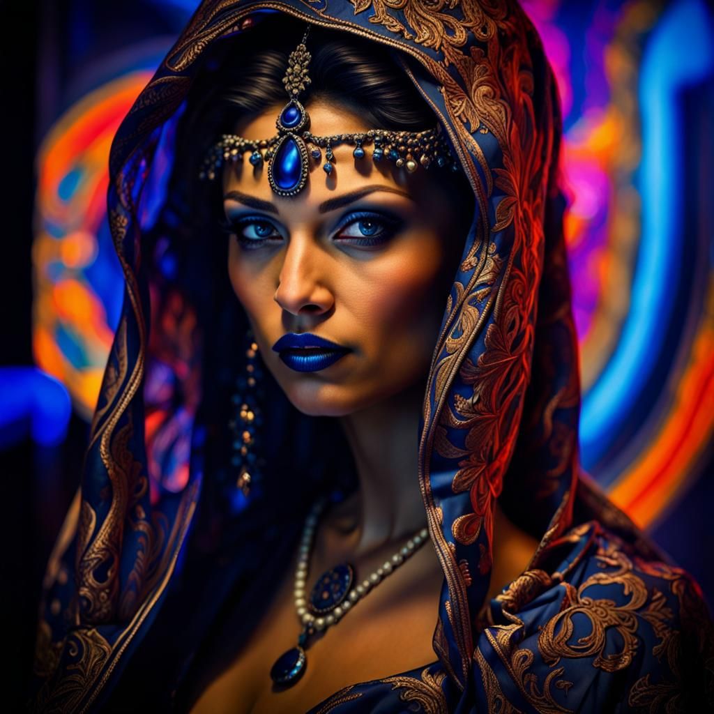 Breathtaking Woman in Black Light Art Style