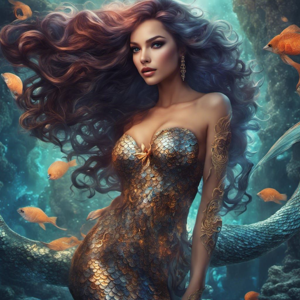 Detailed Mermaid with Scales, Fantasy Concept Art